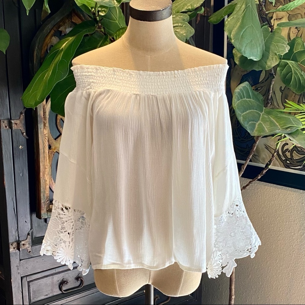 Revolve Off shoulder Crochet sleeve peasant top